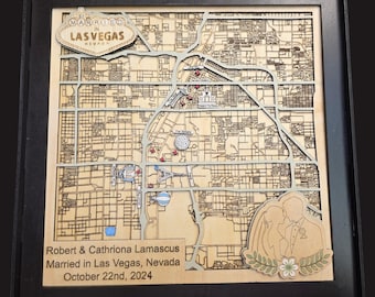 Personalized Las Vegas Wedding Map – Custom 3D Wood Art, Elopement Gift