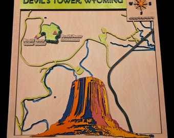 Devils Tower Wyoming Layered Wood Map | 3D Topographic Wall Art Keepsake