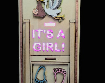 Gender Reveal Lantern – Baby Shower Keepsake Night Light – Personalized Wood Art