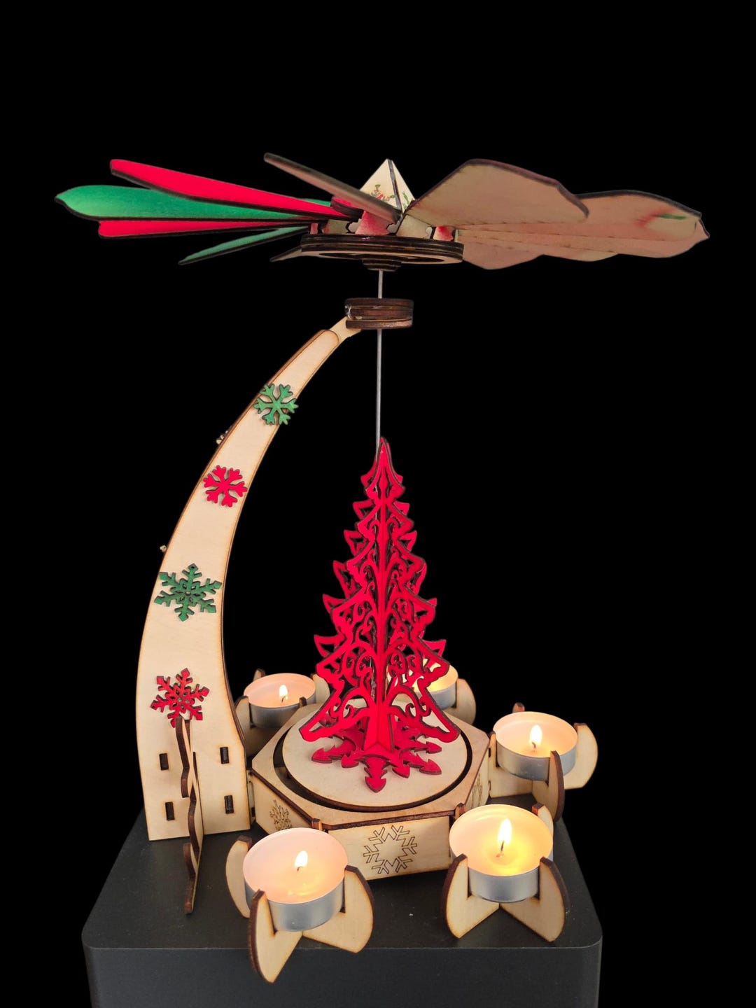 Christmas Candle Spinning Carousel Pyramid - Red or Green Tree - Etsy