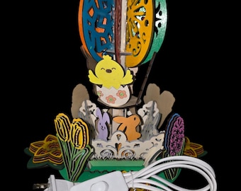 Rotating Easter Egg Carousel Laser Cut File | Motorized Spring Centerpiece (SVG, LightBurn)