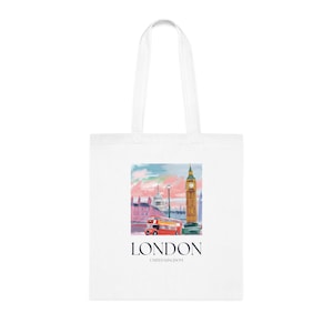London Art Cotton Tote Bag | Eco-Friendly Beach Bag, Shopper, Gift for Travelers, City Life Decor, Sustainable Tote