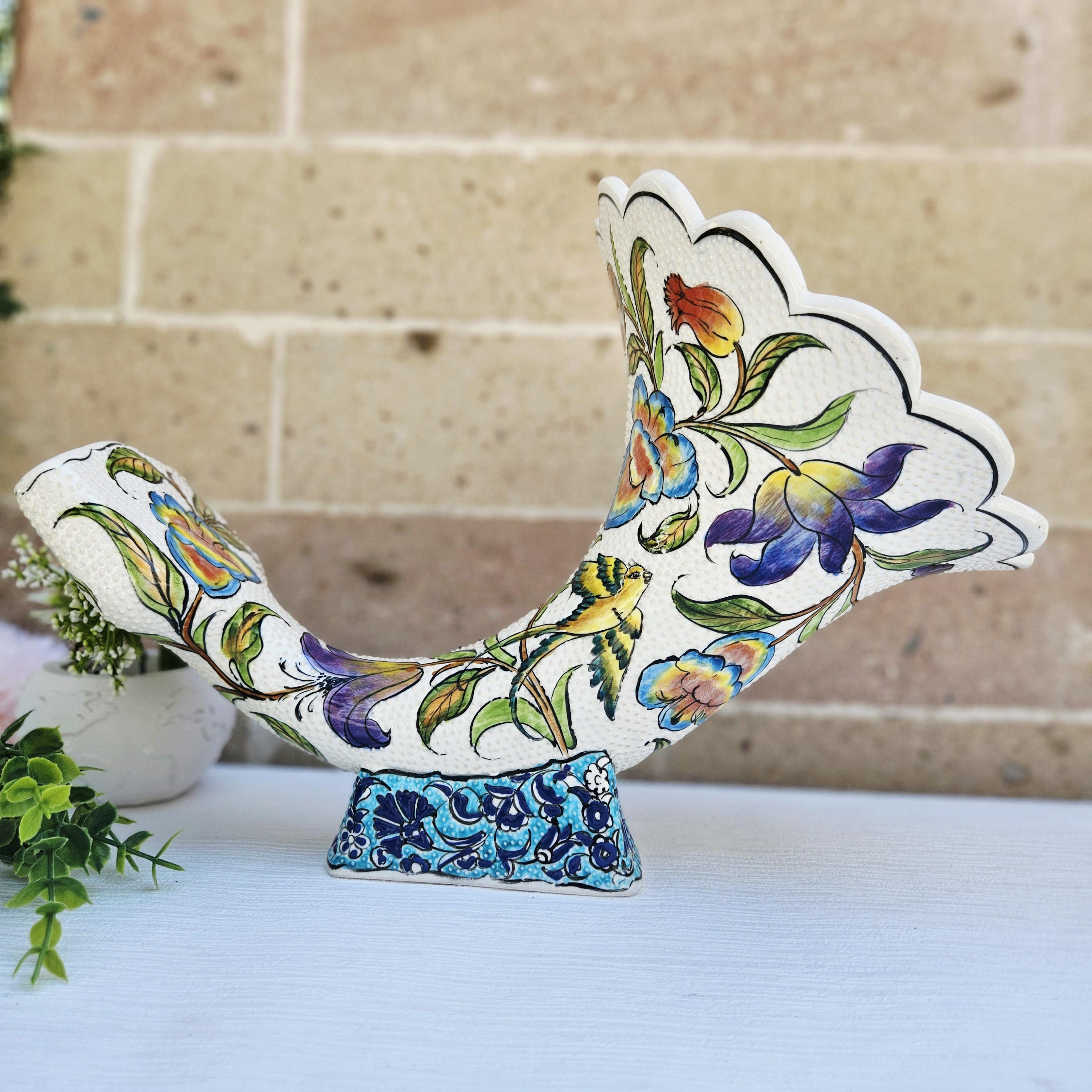 手描きの陶器製蓄音機：トルコの花柄ボヘミアン風装飾 - Etsy 日本