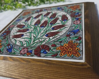 額入りトルコ陶器壁アート - 伝統的なアナトリアのモチーフ、壁掛け