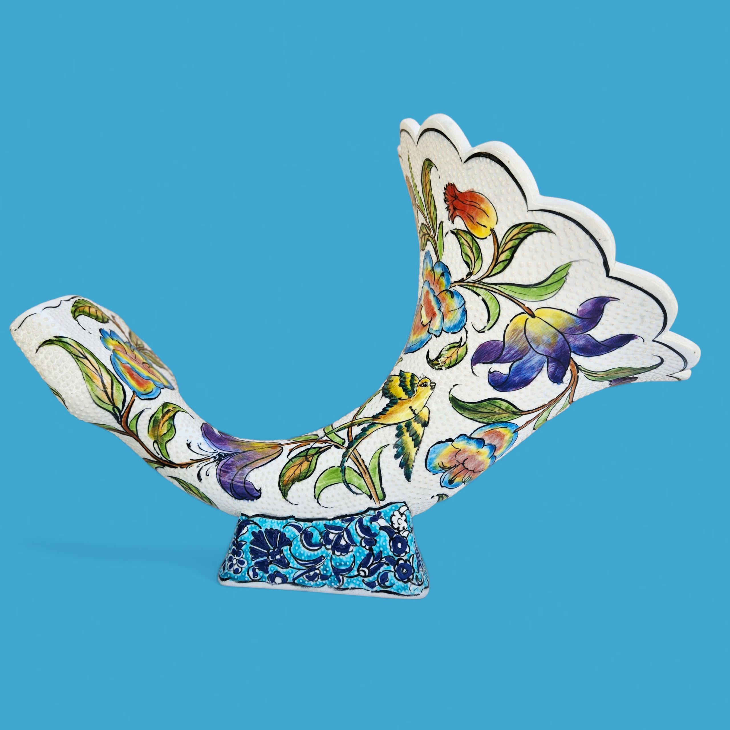 手描きの陶器製蓄音機：トルコの花柄ボヘミアン風装飾 - Etsy 日本