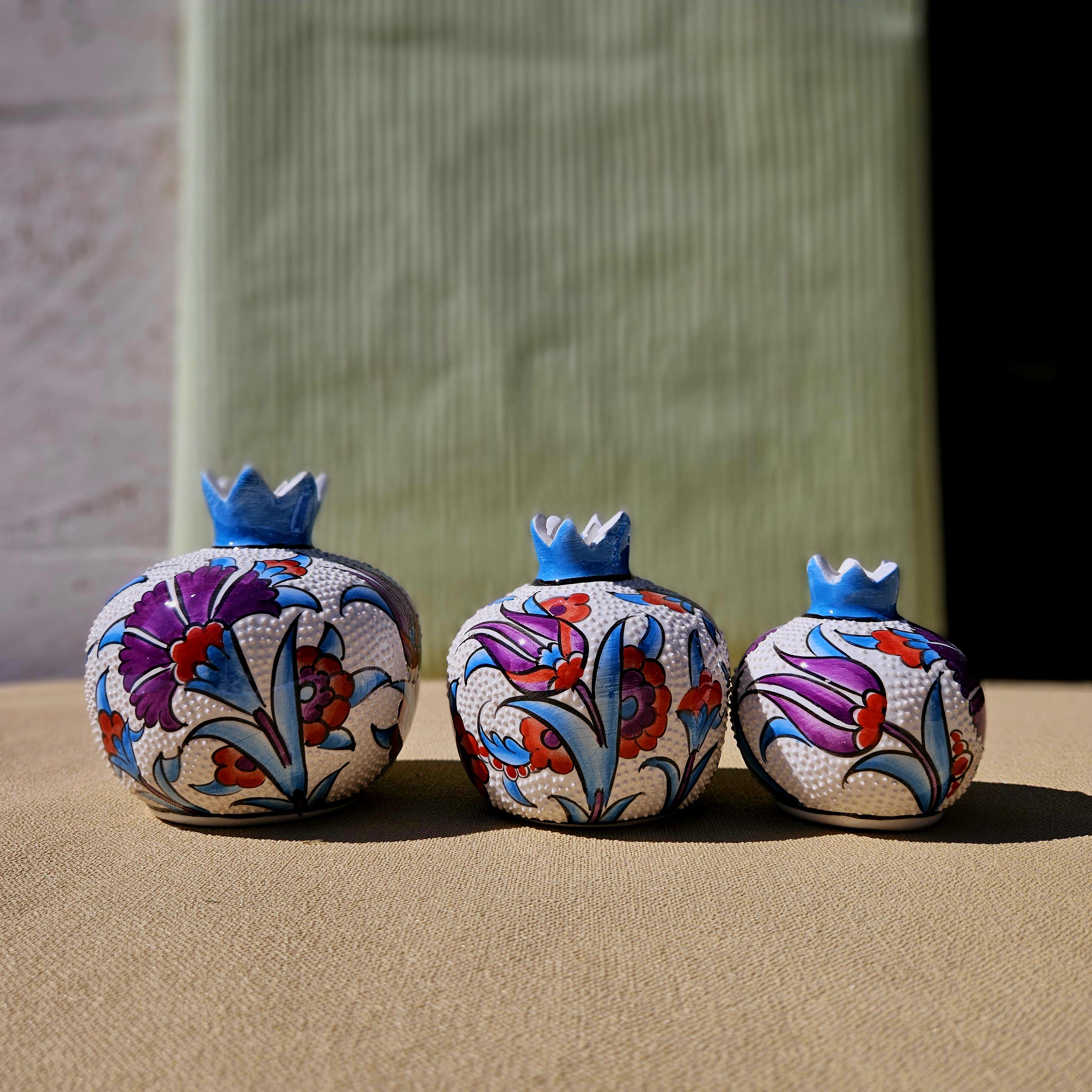 Decorative Pomegranate Set - Handmade Ceramic Art - Kitchen Shelf  Decor - Ceramic Pomegranate  set - Tradational Turkish Ceramic