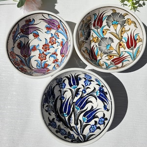 Handmade Turkish Ceramic Bowls - Ottoman Floral Decor, Set of 3