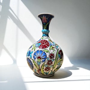 Handmade  Ceramic Vase with Traditional Ottoman Floral Motifs, Decorative Colorful Pottery for Home and Office Decor, Self Decor Vase Gift
