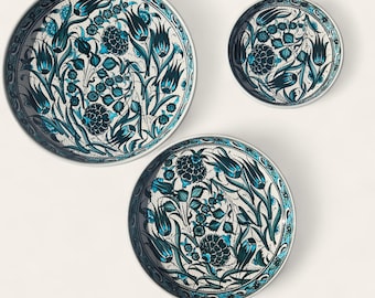 Handmade Turquoise Ceramic Plate Set: Turquoise and Teal Pottery Table Decor