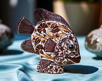 Turkish Angel Fish Ceramic Sculpture - Handmade Decorative Art Piece, Coastal Nautical Home Decor