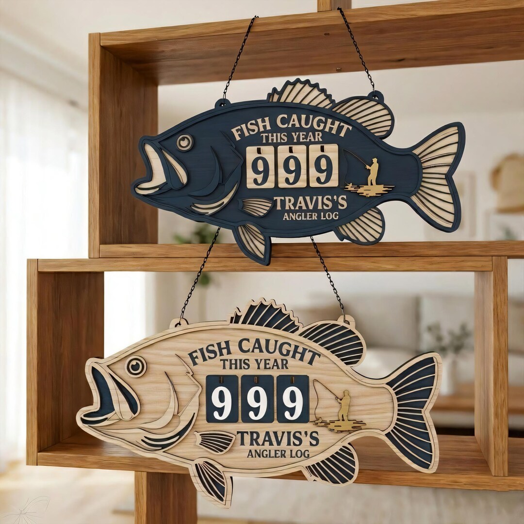 Personalized Fisher Tracker Sign, Fish Caught This Year Counter, Angler ...