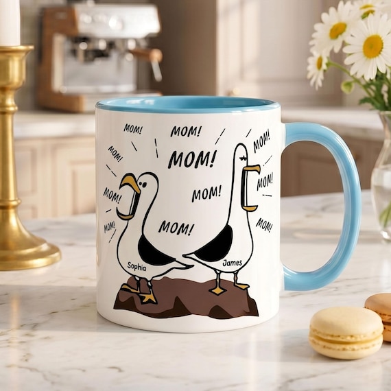 Personalized Seagull Mom Mug, Funny “Mom Mom Mom” Coffee Cup, Custom Kids Names Mug, Cute Mother Gift, Mom Life Humor Mug