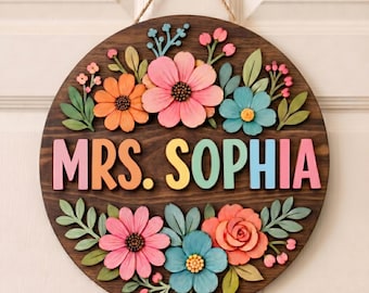 Custom 3D Floral Teacher Door Hanger: Classroom Decor
