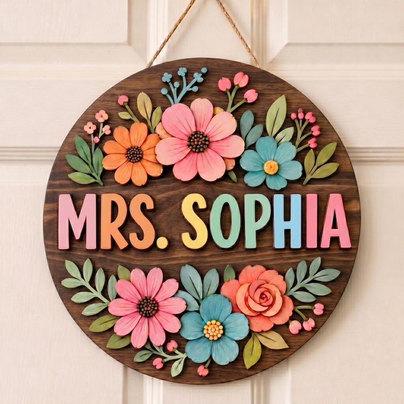 Custom 3D Floral Teacher Door Hanger: Classroom Decor - Etsy