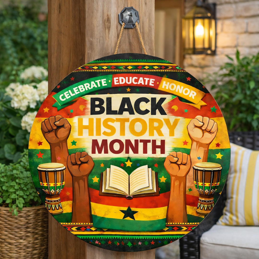 Black History Month Welcome Round Wooden Door Sign, Celebrate Honor ...