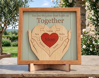 Personalized Mothers Day Wooden Puzzle, You Are The Piece That Holds Us Together Sign, Custom Gift For Mom From Kid, Printed Family Puzzle