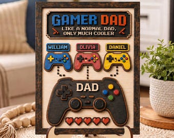 Personalized Dad Wooden Plaque, Custom Kid's Names Gamer Wooden Sign, Gaming Hand Play Wood Sign, Father's Day Gift for Dad, Grandpa's Gifts
