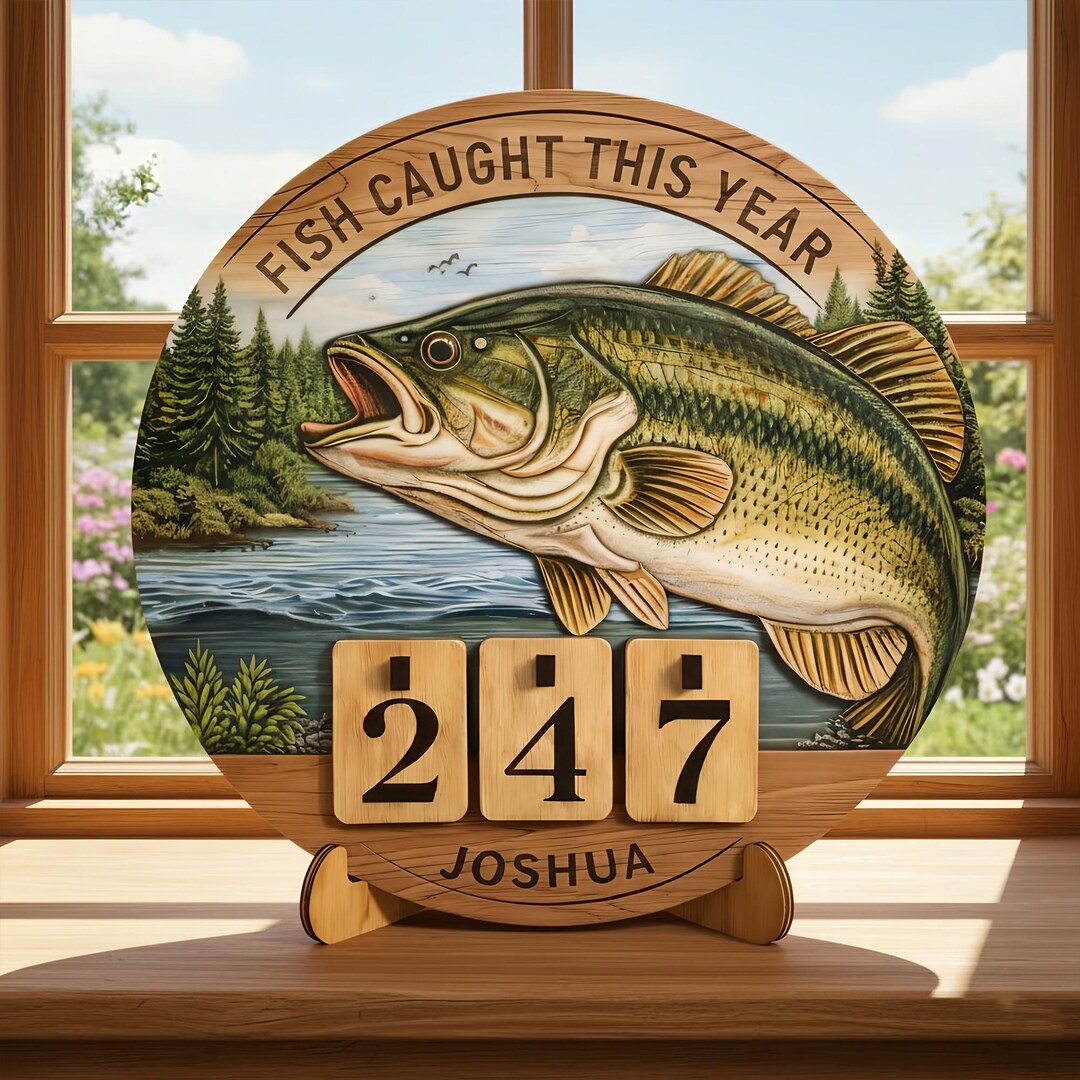 Personalized Fish Caught This Year Tracker Sign, Wooden Fishing Log ...