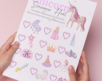 Unicorn scavenger hunt for toddlers | printable party game | unicorn birthday activity | digital download