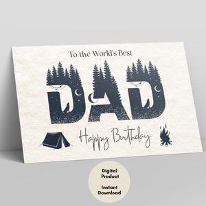 Carte d'anniversaire papa imprimable | Carte d'anniversaire sur le thème du camping pour papa | Carte numérique de joyeux anniversaire pour père |  Téléchargement instantané
