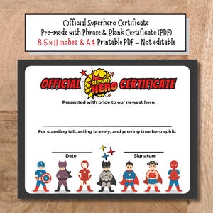 Superhero Certificate, Superhero Party Printable, Superhero Party Favor, Superhero Printable Reward for Kids, Instant Download