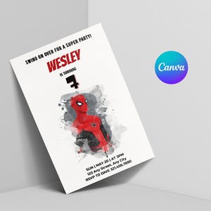 Editable Superhero Birthday Invitation, Spiderman Party Invite, Superhero Birthday Invite, Spider-Man Birthday Invite, Instant Download