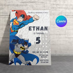 Editable Superhero Birthday Invitation, Superhero Party Invite, Comic Superhero Card, Digital Download