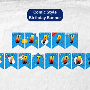 Comic Style Happy Birthday Banner, Superhero-themed Birthday Party Banner,  Boys Party Banner, Superhero Banner, Instant Download