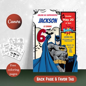 Editable Superhero Birthday Invitation, Superhero Party Invite, Comic Superhero, Dark Knight Invite for Boy, Bat Man Evite, Digital Download
