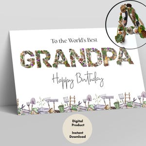 Tarjeta de cumpleaños imprimible para abuelo, tarjeta de feliz cumpleaños con temática de jardinería, regalo de cumpleaños para abuelo, descarga instantánea
