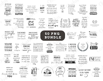 50 Motivational Quote PNG bundle, Positive Affirmation PNG, Self Love Clipart