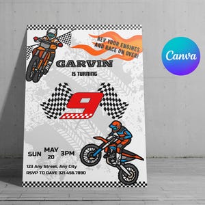 Motocross Birthday Invitation, Dirt Bike Party Invite, Motorbike Party Invite for Boys, Back Page and Favor Tag, Instant Download