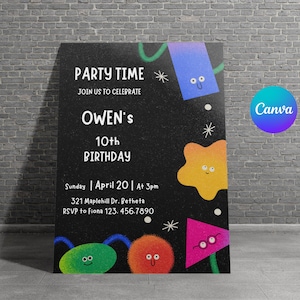 Colorful Geometric Kids Birthday Invitation, Editable Kids Party Invite, Thank You Tag, Instant Download