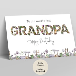 Cartão de aniversário para avô para imprimir, cartão de feliz aniversário com tema de jardinagem para avô, presente de aniversário para avô, download instantâneo