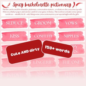 Cartes de mots imprimables sales de bachelorette, charades, cartes de conversation, 150 mots et plus, 18 ans et plus épicé