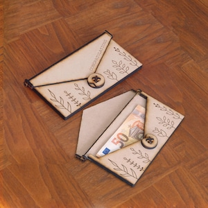 Cash Envelope Laser Cut Files - greeting money envelope with hinge, lock mechanism | Lasercut gift with floral engraving | 3 mm 4 mm 1/8"