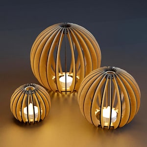 Archivos de corte láser para linternas, 3 mm 4 mm. Portavelas LED esférico. Bolas de burbujas de madera para decoración de mesa Dxf Svg, plantilla láser 3D de adorno