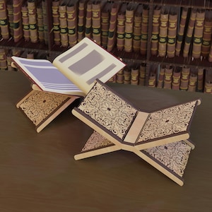 Portalibri - file tagliati al laser, download digitale, 3 mm 4 mm. Espositore per album, libri d'arte o portfolio. Supporto pieghevole inciso per la biblioteca di casa.