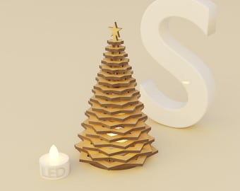 Lantern - Christmas Tree S: Laser cut files download, 3mm 4mm. Winter holidays LED light holder. Christmas table decor