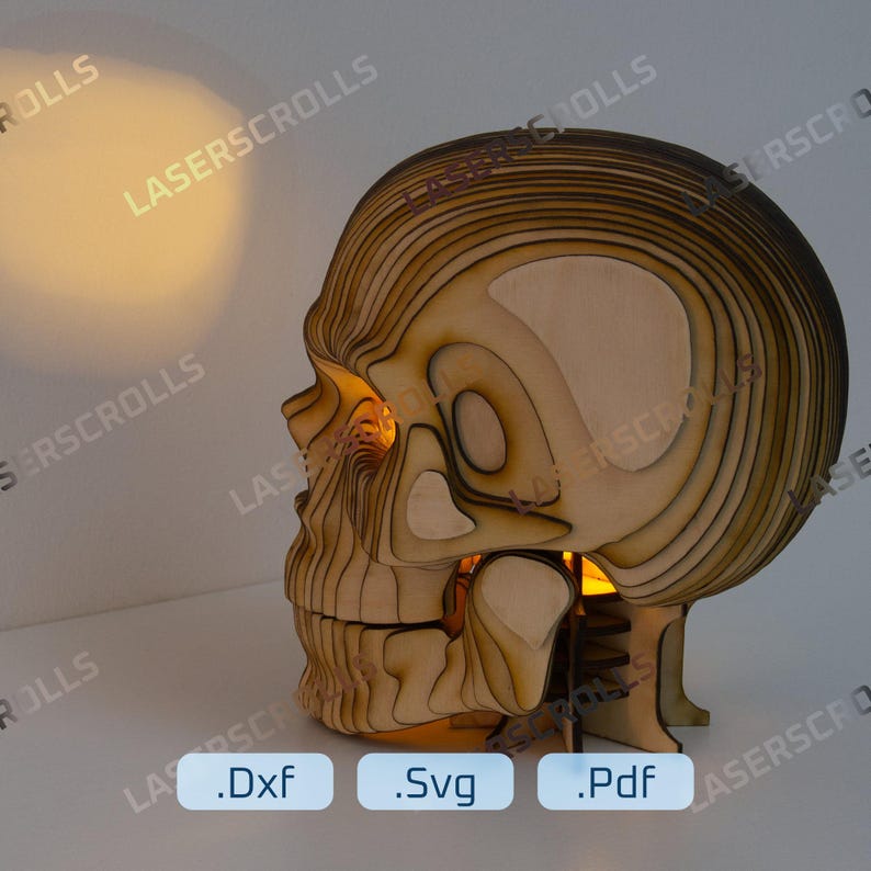 Skull Laser Cut Files for 3mm | LED Lantern - SVG DXF | 3D Realistic ...