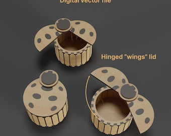 Ladybug Box Digital Laser Cut File | Ladybird Trinket Box Hinged Lid | Digital Files for Laser Cutting Dxf Svg Pdf Ai | 3mm 4mm thickness