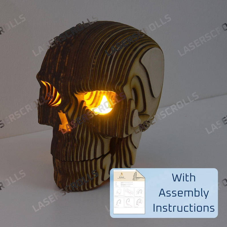 Skull Laser Cut Files for 3mm | LED Lantern - SVG DXF | 3D Realistic ...