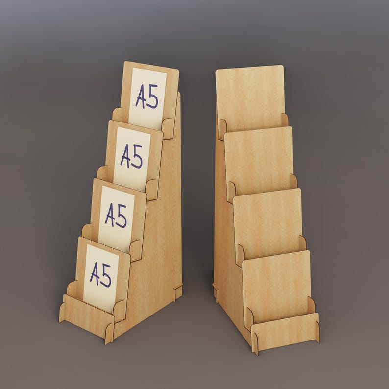 A4 Display Stand - Digital download laser cutting files: 4 tier market counter shelf for small business | Dxf Svg Ai Pdf, 3mm 4mm 1/8 inch image 8