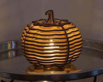 Lampion LED w kształcie dyni - do pobrania w wersji cyfrowej, pliki cięte laserowo do formatu 3 lub 4 mm, jesienne światło 3D na Halloween