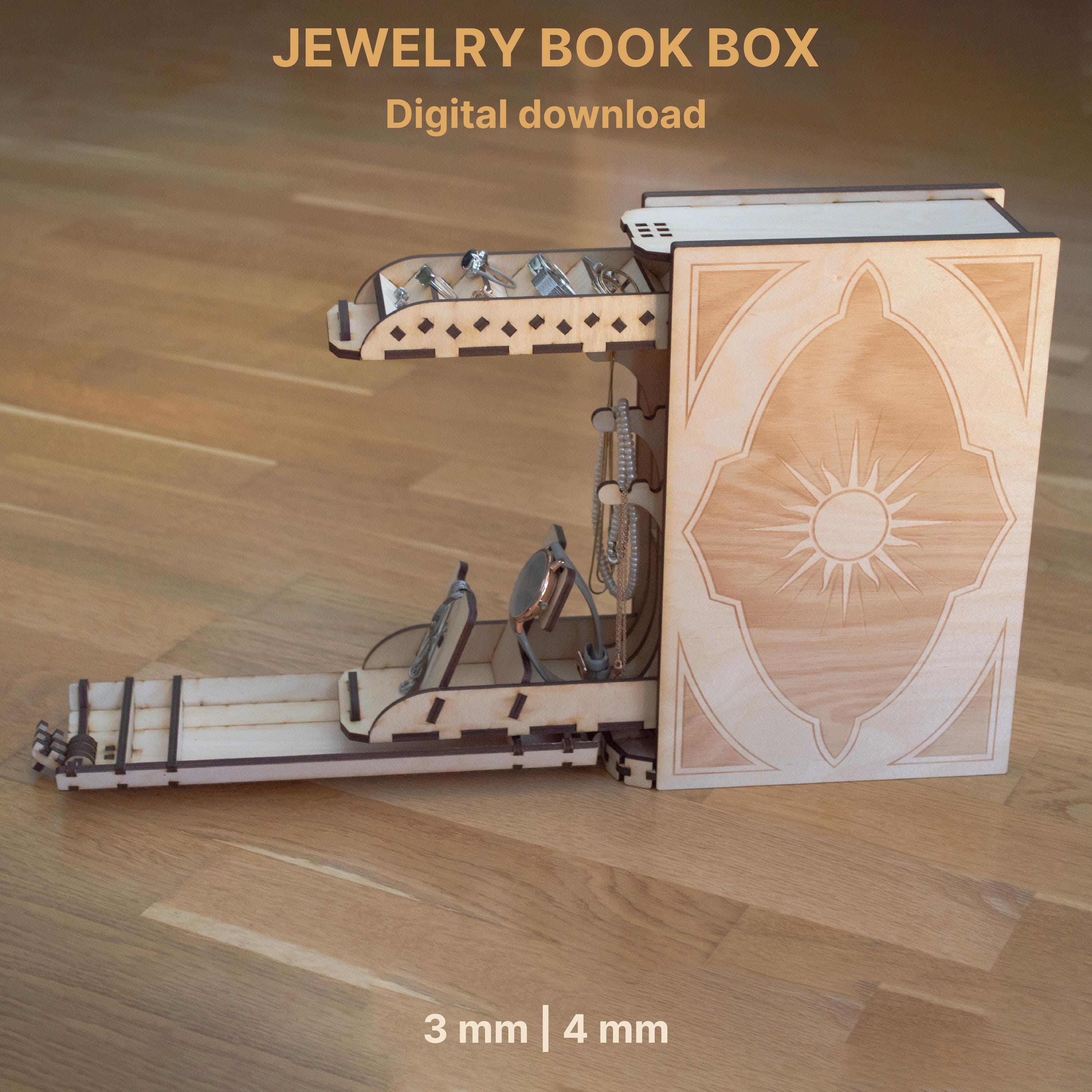 Jewelry Book Box - Digital download for laser cutting 3mm 4mm, Dxf Pdf Ai Svg File Formats, Book shelf stash - storage for jewelry