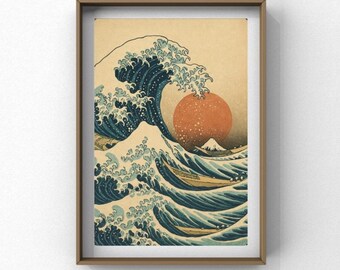 Great Wave With Rising Sun – Japanese Wall Art | Ukiyo-e Style Print ...