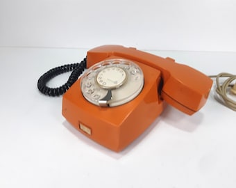 Vintage 60s ISKRA ATA-22K Yugoslavia Orange Rotary Dial Up Telephone
