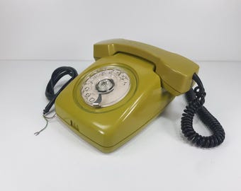 Vintage 70s ISKRA KRANJ Yugoslavia ATA-62 Green Rotary Dial Telephone
