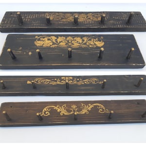 Perchero de pared antiguo de madera vintage para sombreros y abrigos, 4 piezas