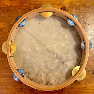 handmade tambourine/30cm (~11.75”)/goat skin/brass & nickel silver